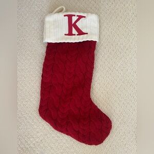 Red and Cream Knit Stocking with Initial
